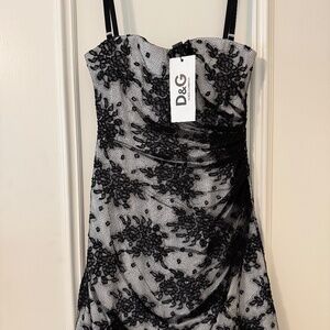 D&G mini dress, black lace with ruching